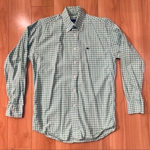 BURBERRY green and white gingham button down shirt